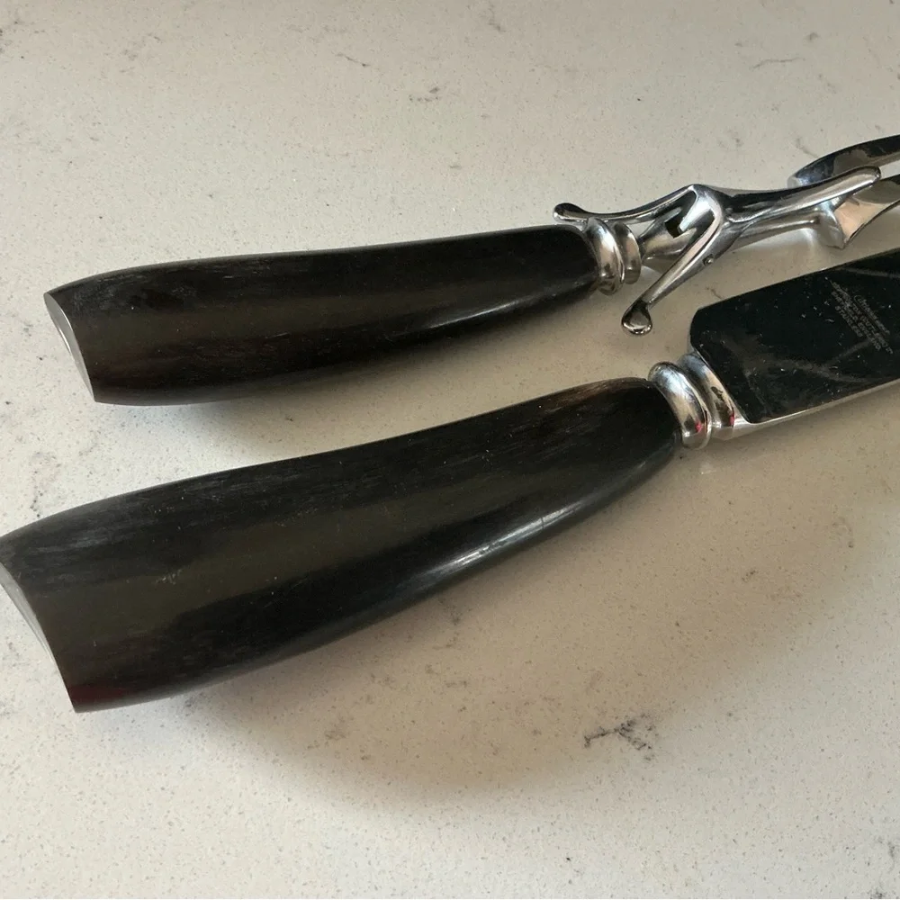 Vintage Leppington cutters Sheffield England carving knife set of 2 horn handles